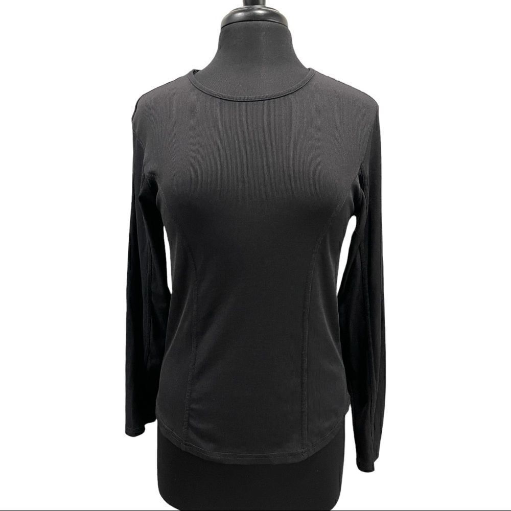 harley Davidson Black Ribbed Long Sleeve Fitted Crewneck Riding Top